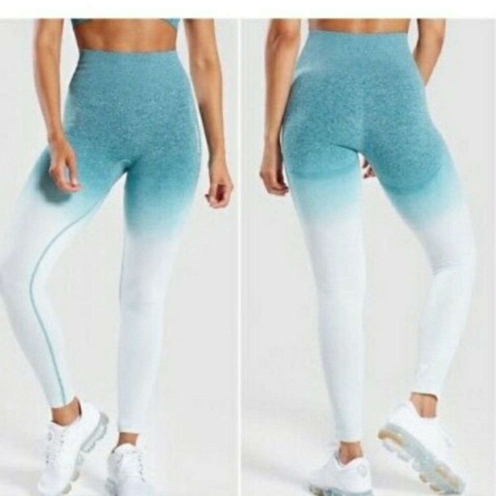 Gymshark Ombré Teal White Stretch Ankle Seamless Pull-on Athletic Leggings - Picture 14 of 14